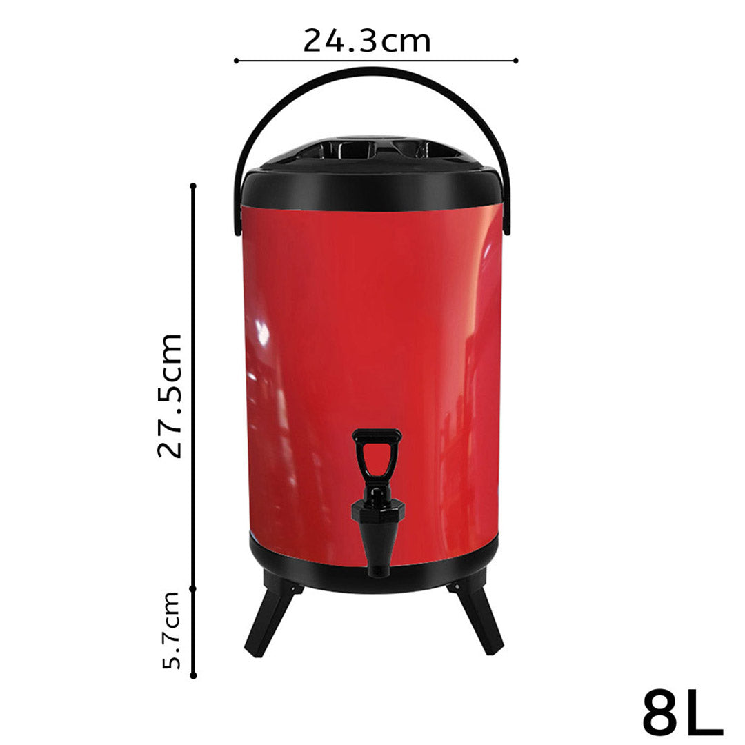 SOGA 4X 8L Stainless Steel Insulated Milk Tea Barrel Hot and Cold Beverage Dispenser Container with Faucet Red - Cafe Supply