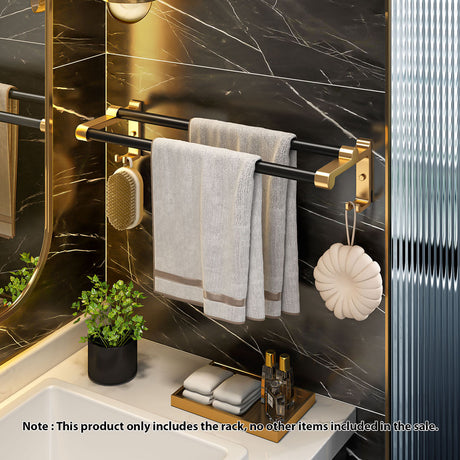 SOGA 2X 61cm Wall-Mounted Double Pole Towel Holder Bathroom Organiser Rail Hanger with Hooks - Cafe Supply