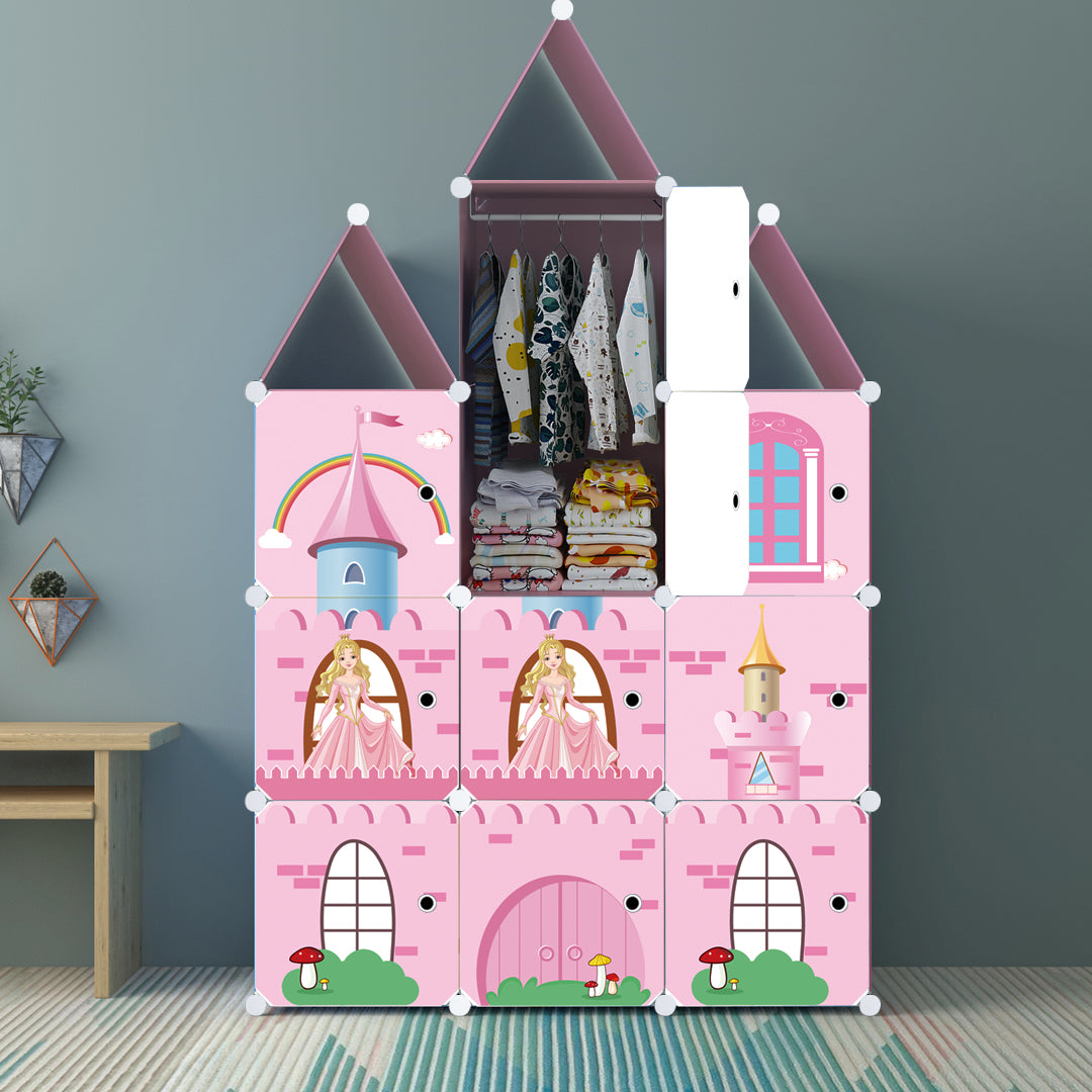 SOGA 10 Cubes DIY Castle Print Portable Wardrobe Divide-Grid Modular Storage Organiser Foldable Closet - Cafe Supply