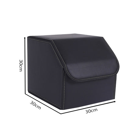 SOGA 2X Leather Car Boot Collapsible Foldable Trunk Cargo Organizer Portable Storage Box Black Small - Cafe Supply