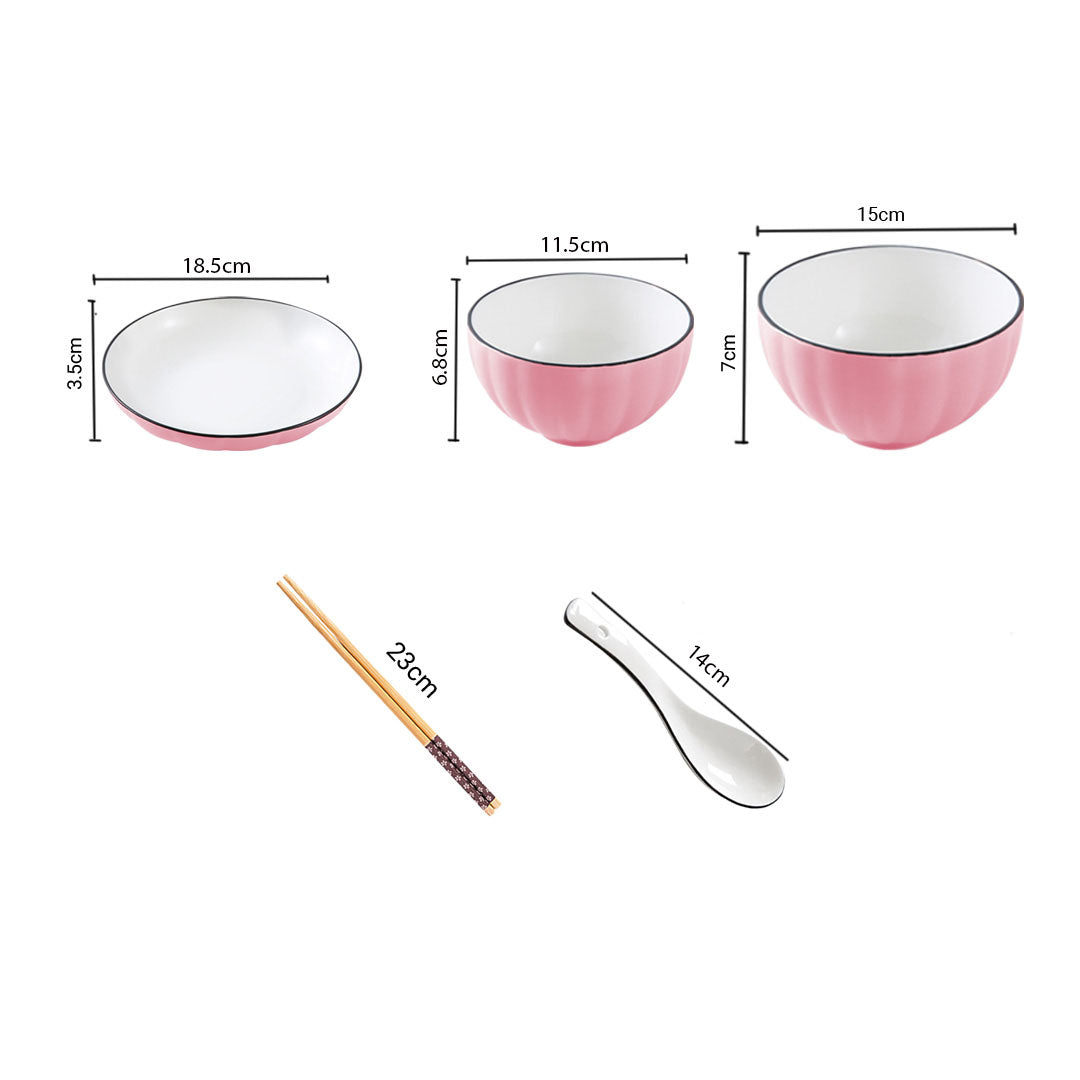 SOGA Pink Japanese Style Ceramic Dinnerware Crockery Soup Bowl Plate Server Kitchen Home Decor Set of 6 - Cafe Supply