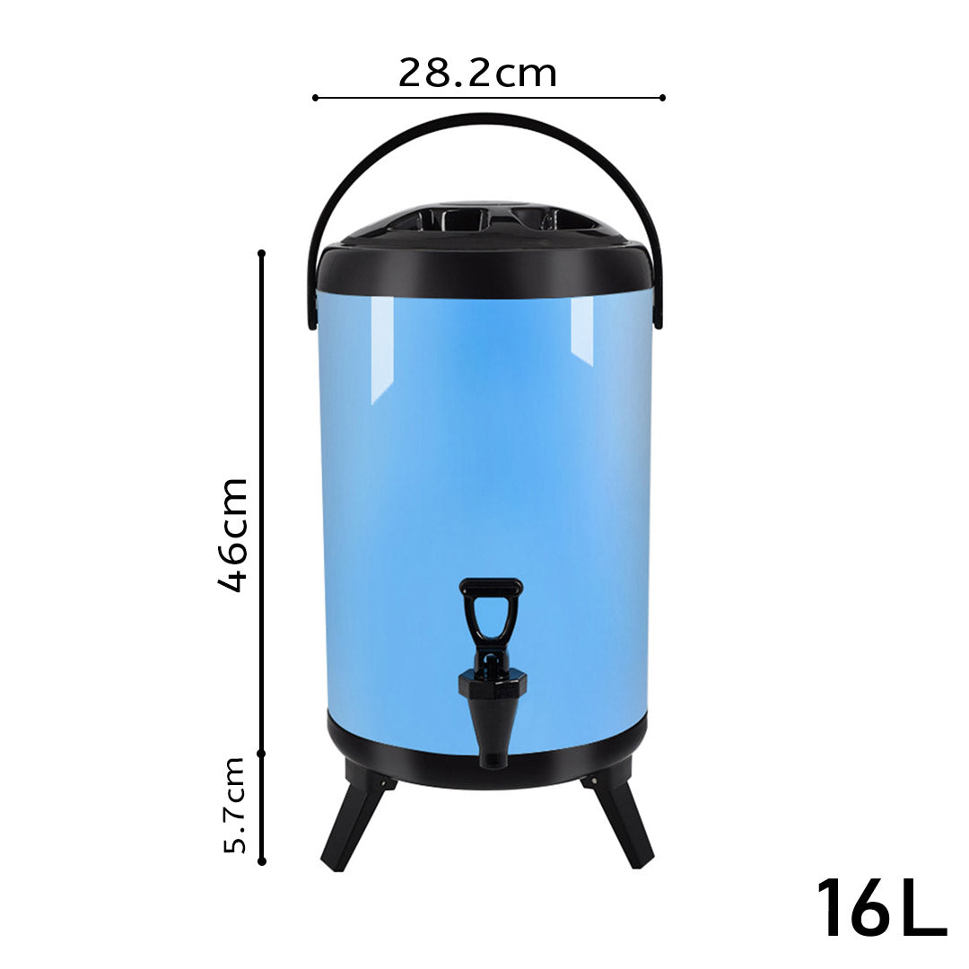 SOGA 2X 16L Stainless Steel Insulated Milk Tea Barrel Hot and Cold Beverage Dispenser Container with Faucet Blue - Cafe Supply