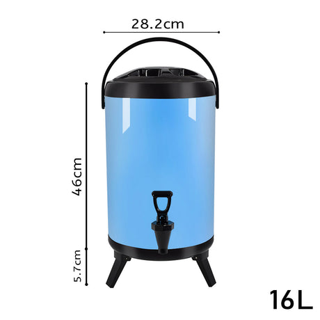 SOGA 2X 16L Stainless Steel Insulated Milk Tea Barrel Hot and Cold Beverage Dispenser Container with Faucet Blue - Cafe Supply