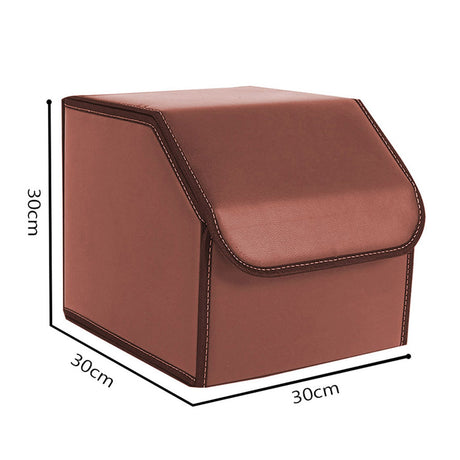 SOGA 2X Leather Car Boot Collapsible Foldable Trunk Cargo Organizer Portable Storage Box Coffee Small - Cafe Supply