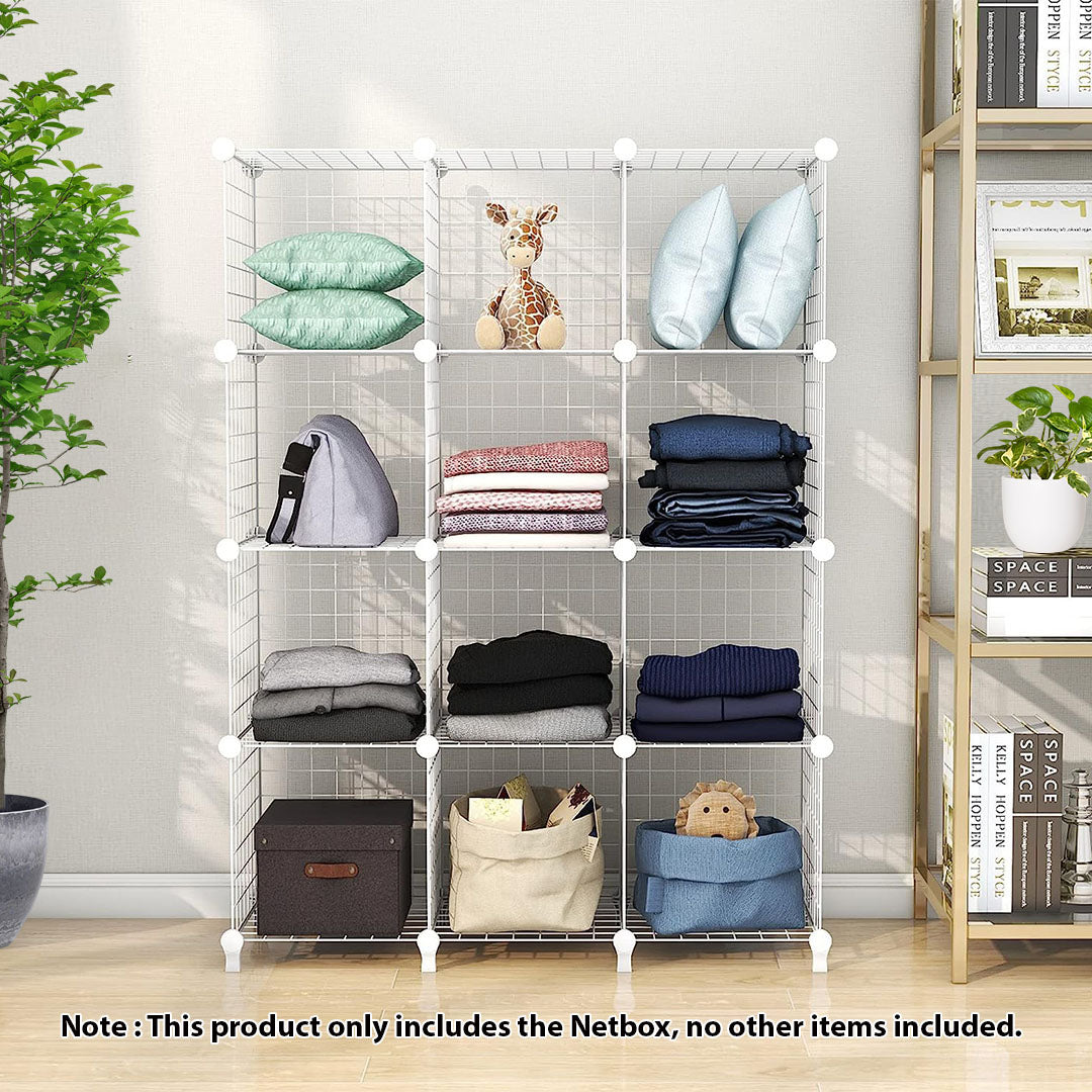 SOGA 2X White Portable 12-Cube 3 Column Storage Organiser Foldable DIY Modular Grid Space Saving Shelf - Cafe Supply