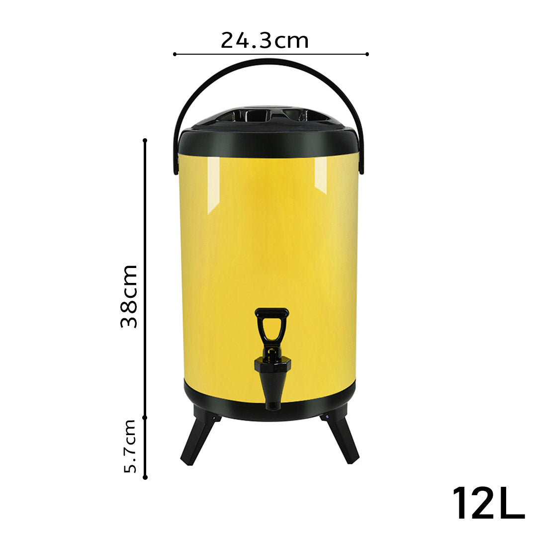 SOGA 2X 12L Stainless Steel Insulated Milk Tea Barrel Hot and Cold Beverage Dispenser Container with Faucet Yellow - Cafe Supply