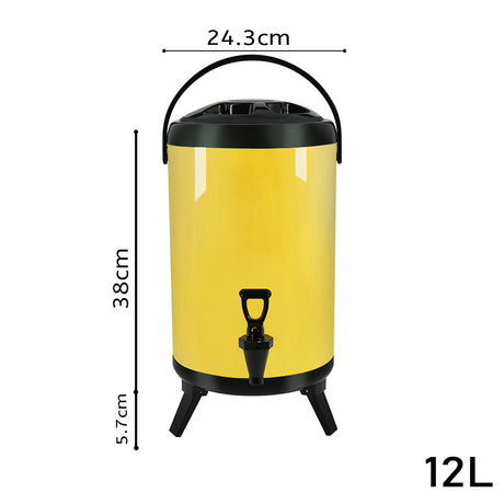SOGA 2X 12L Stainless Steel Insulated Milk Tea Barrel Hot and Cold Beverage Dispenser Container with Faucet Yellow - Cafe Supply