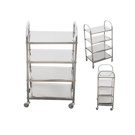 SOGA 2X 4 Tier Stainless Steel Kitchen Dinning Food Cart Trolley Utility Size Square Large - Cafe Supply