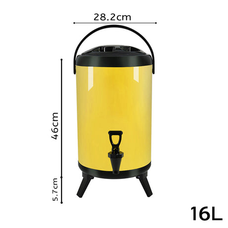 SOGA 2X 16L Stainless Steel Insulated Milk Tea Barrel Hot and Cold Beverage Dispenser Container with Faucet Yellow - Cafe Supply