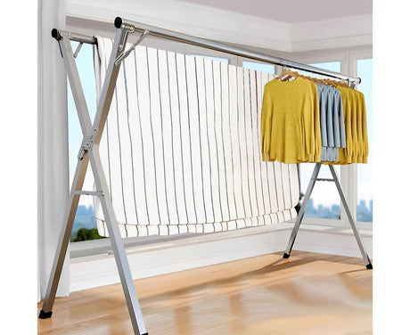 SOGA 2X 2.4m Portable Standing Clothes Drying Rack Foldable Space-Saving Laundry Holder Indoor Outdoor - Cafe Supply