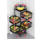 SOGA 5 Tier Steel Square Rotating Kitchen Cart Multi-Functional Shelves Portable Storage Organizer with Wheels - Cafe Supply