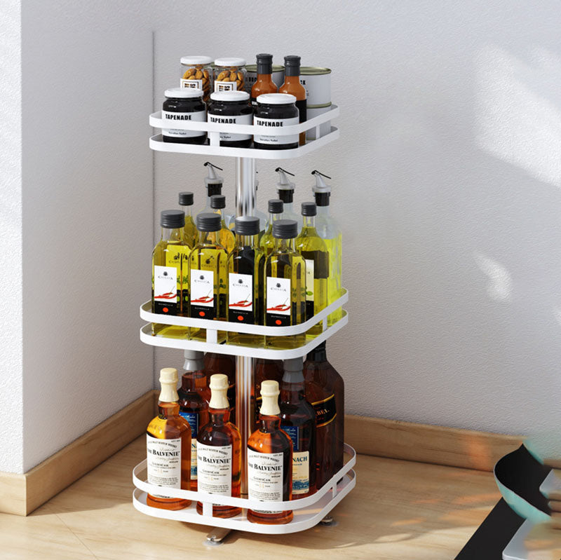 SOGA 2X 3 Tier Steel White Square Rotating Multi-Function Kitchen Portable Storage Spice Seasoning Kitchen Countertop Organiser Shelf - Cafe Supply