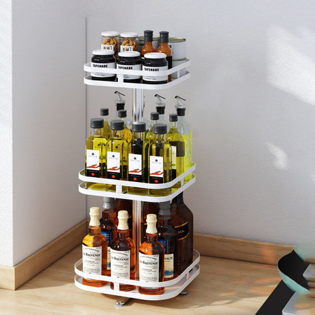 SOGA 2X 3 Tier Steel White Square Rotating Multi-Function Kitchen Portable Storage Spice Seasoning Kitchen Countertop Organiser Shelf - Cafe Supply
