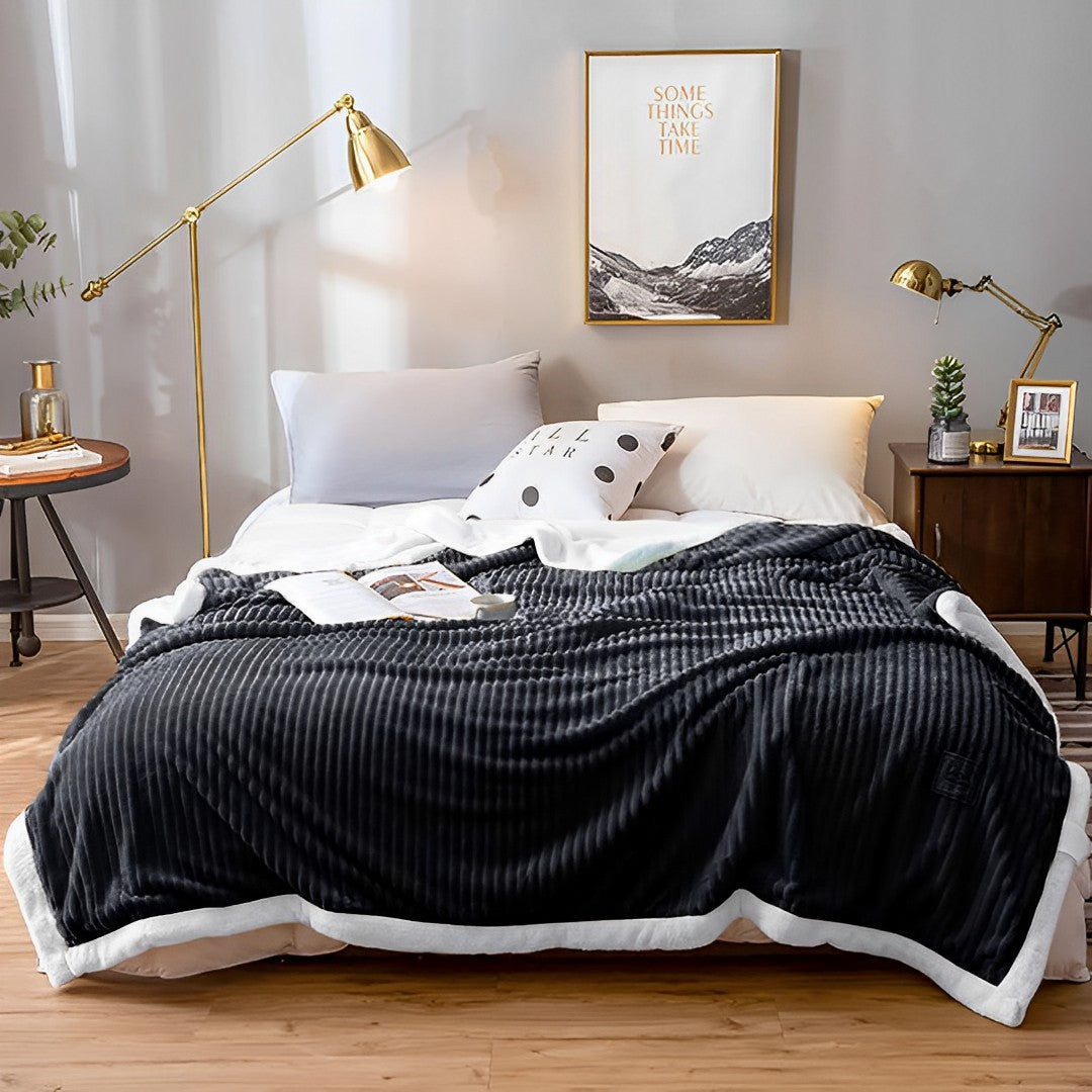 SOGA 2X Black Throw Blanket Warm Cozy Double Sided Thick Flannel Coverlet Fleece Bed Sofa Comforter - Cafe Supply
