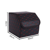 SOGA 2X Leather Car Boot Collapsible Foldable Trunk Cargo Organizer Portable Storage Box Black/Red Stitch Small - Cafe Supply