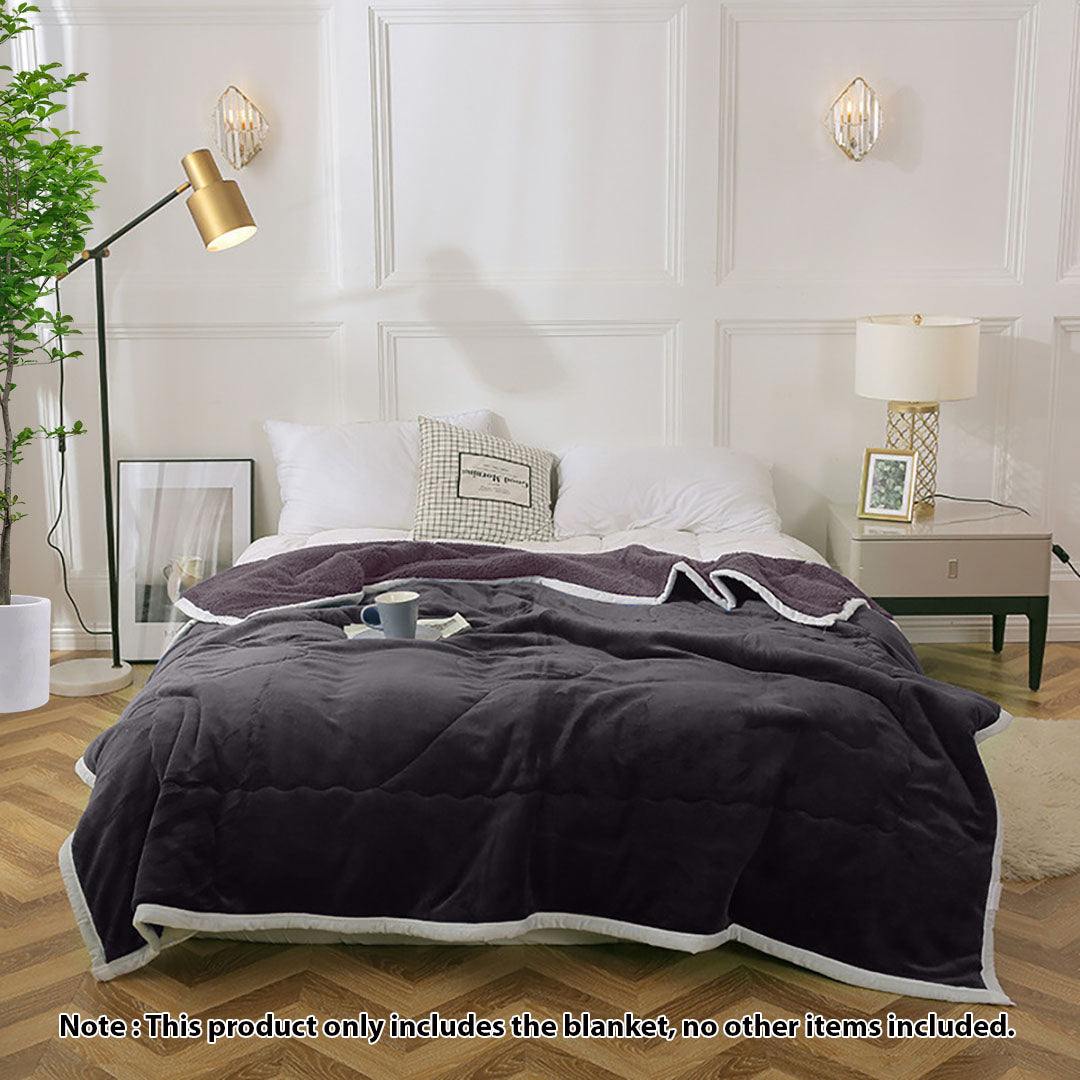 SOGA 2X Dark Grey Throw Blanket Warm Cozy Double Sided Thick Flannel Coverlet Fleece Bed Sofa Comforter - Cafe Supply
