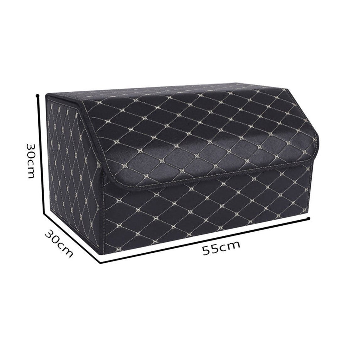 SOGA 4X Leather Car Boot Collapsible Foldable Trunk Cargo Organizer Portable Storage Box Black/Gold Stitch Large - Cafe Supply