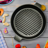 SOGA 26cm Round Ribbed Cast Iron Frying Pan Skillet Steak Sizzle Platter with Handle - Cafe Supply
