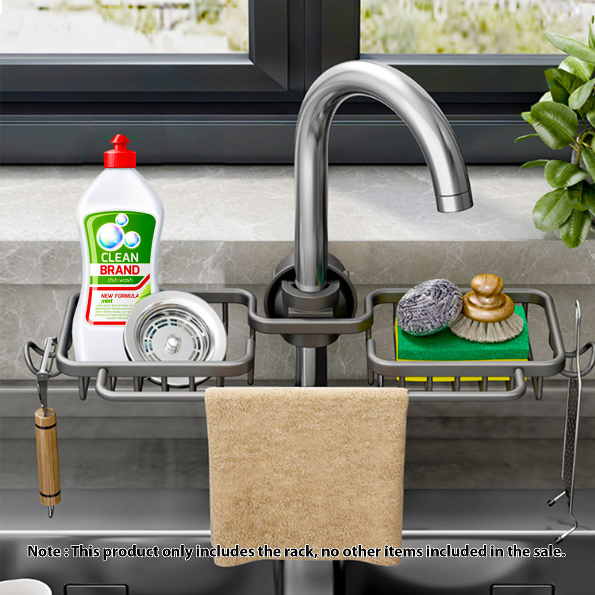 SOGA 2XDark Grey Kitchen Sink Organiser Faucet Soap Sponge Caddy Rack Drainer with Towel Bar Holder - Cafe Supply