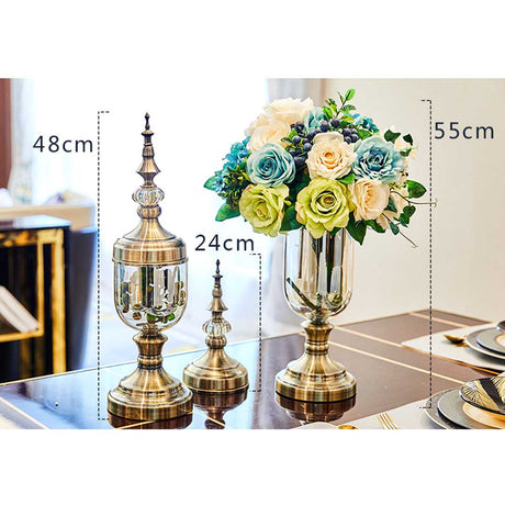 SOGA 2X Clear Glass Flower Vase with Lid and Pink Flower Filler Vase Black Set - Cafe Supply