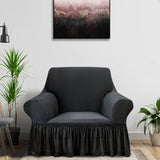 SOGA 1-Seater Dark Grey Sofa Cover with Ruffled Skirt Couch Protector High Stretch Lounge Slipcover Home Decor - Cafe Supply