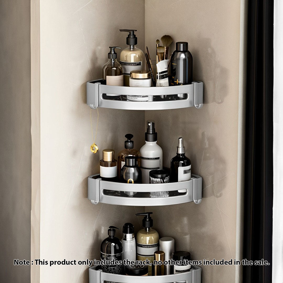 SOGA Silver Wall-Mounted Triangular Bathroom Storage Corner Vanity Organiser Space Saving Adhesive Shelf Rack with Hooks - Cafe Supply