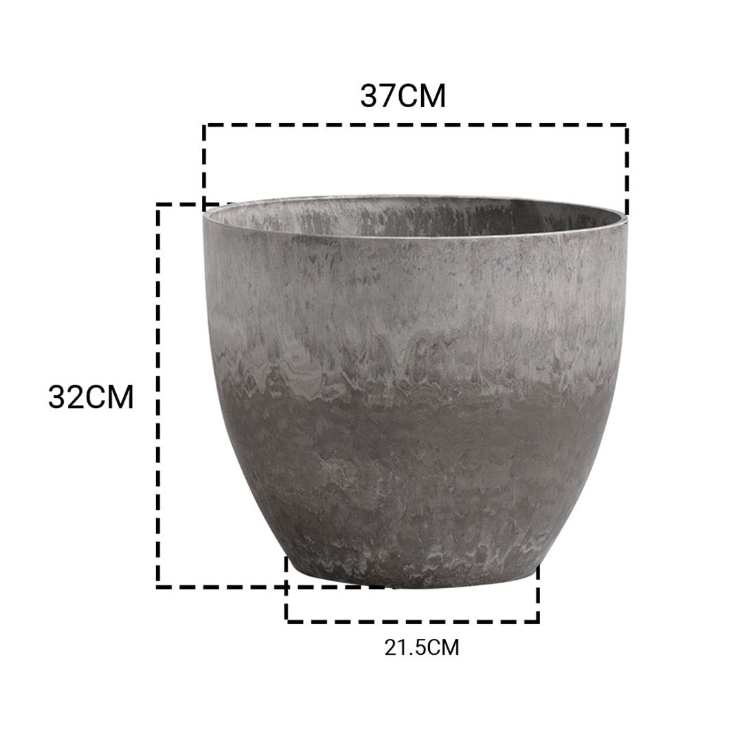 SOGA 2X 32cm Rock Grey Round Resin Plant Flower Pot in Cement Pattern Planter Cachepot for Indoor Home Office - Cafe Supply