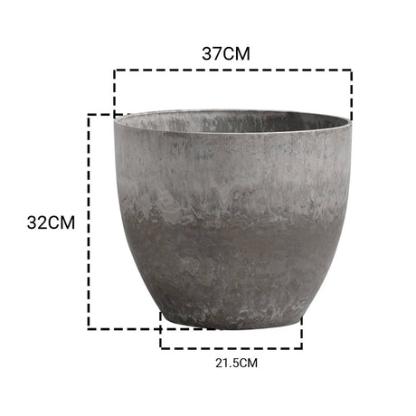 SOGA 2X 32cm Rock Grey Round Resin Plant Flower Pot in Cement Pattern Planter Cachepot for Indoor Home Office - Cafe Supply