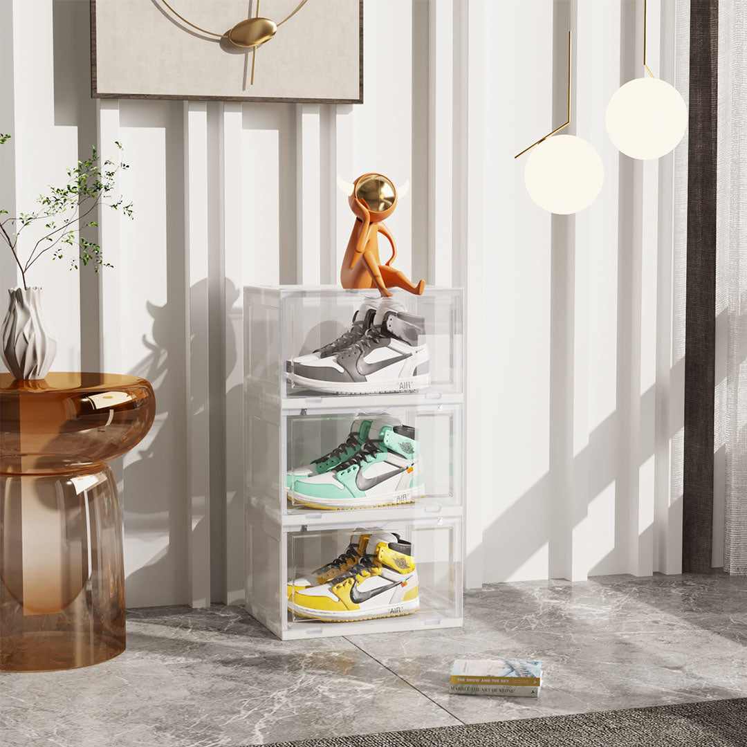 SOGA  2X 3 Tier Transparent Portable Shoe Organiser Sneaker Footwear Folding Plastic Bin Stackable Storage Box with Magnetic Door - Cafe Supply
