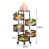 SOGA 5 Tier Steel Round Rotating Kitchen Cart Multi-Functional Shelves Portable Storage Organizer with Wheels - Cafe Supply