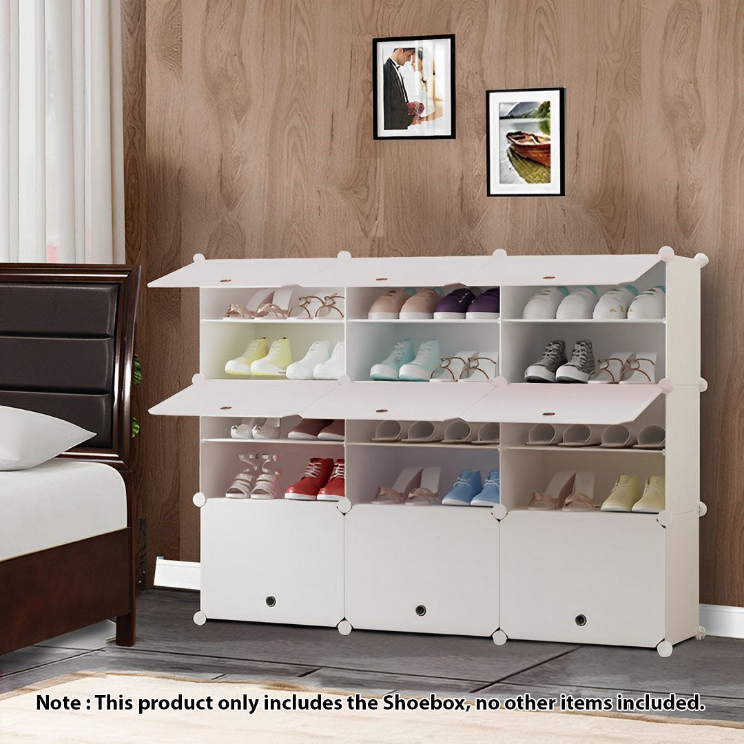 SOGA 5 Tier 3 Column White Shoe Rack Organizer Sneaker Footwear Storage Stackable Stand Cabinet Portable Wardrobe with Cover - Cafe Supply