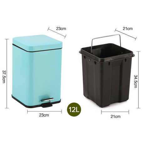 SOGA Foot Pedal Stainless Steel Rubbish Recycling Garbage Waste Trash Bin Square 12L Blue - Cafe Supply