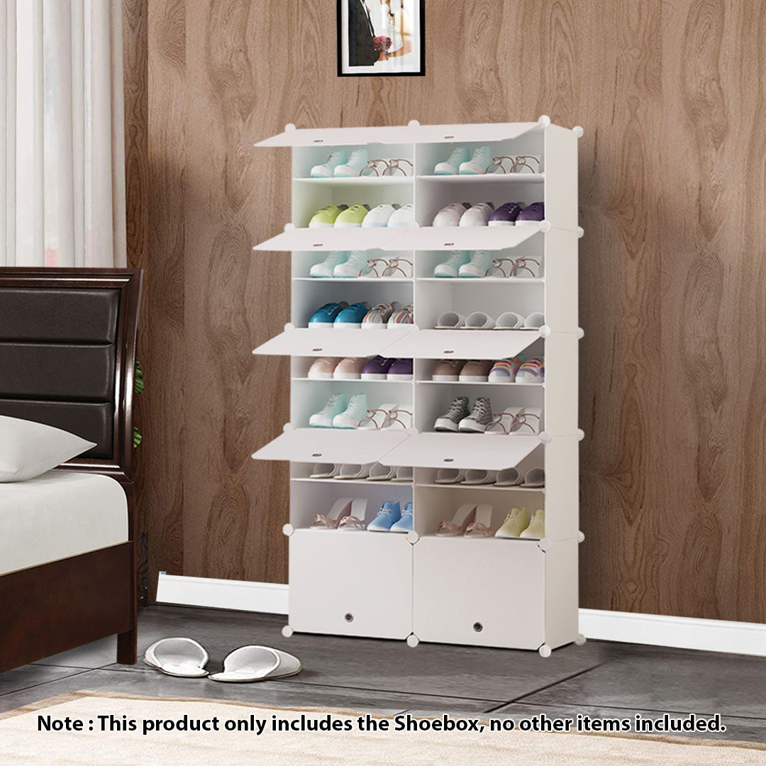SOGA 9 Tier 2 Column White Shoe Rack Organizer Sneaker Footwear Storage Stackable Stand Cabinet Portable Wardrobe with Cover - Cafe Supply