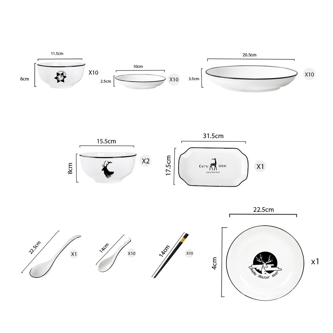 SOGA White Antler Printed Ceramic Dinnerware Set Crockery Soup Bowl Plate Server Kitchen Home Decor Set of 34 - Cafe Supply