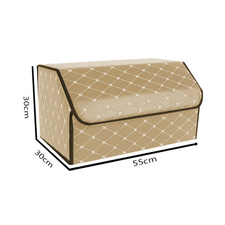 SOGA 2X Leather Car Boot Collapsible Foldable Trunk Cargo Organizer Portable Storage Box Beige/Gold Stitch Large - Cafe Supply