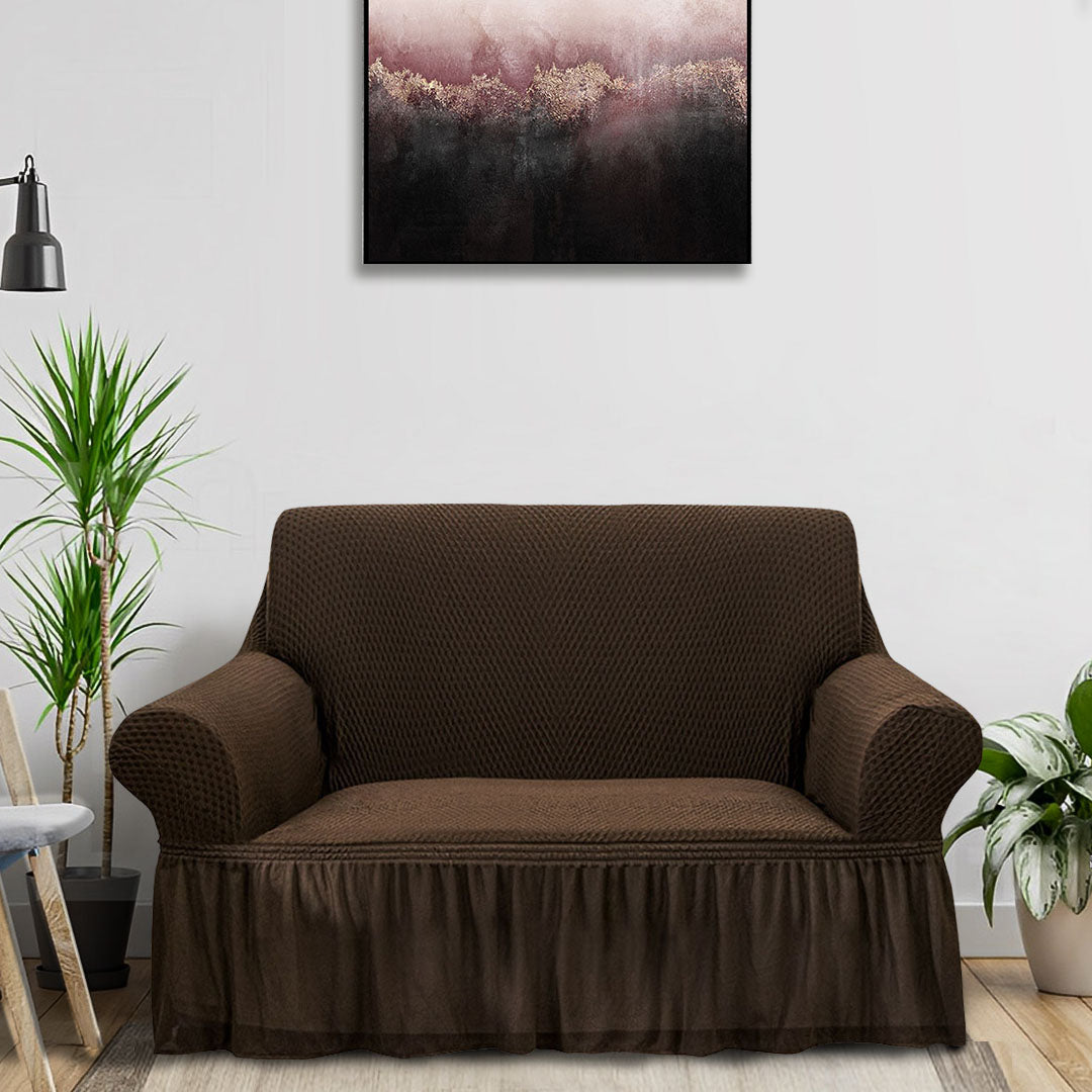 SOGA 2-Seater Coffee Sofa Cover with Ruffled Skirt Couch Protector High Stretch Lounge Slipcover Home Decor - Cafe Supply