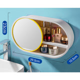SOGA 2X 39cm Oval Wall-Mounted Mirror Storage Box Vanity Mirror Rack Bathroom Adhesive Shelf Home Organiser Decor - Cafe Supply