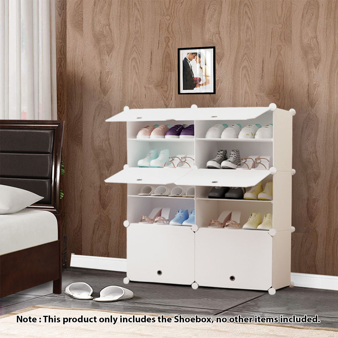 SOGA 5 Tier 2 Column White Shoe Rack Organizer Sneaker Footwear Storage Stackable Stand Cabinet Portable Wardrobe with Cover - Cafe Supply