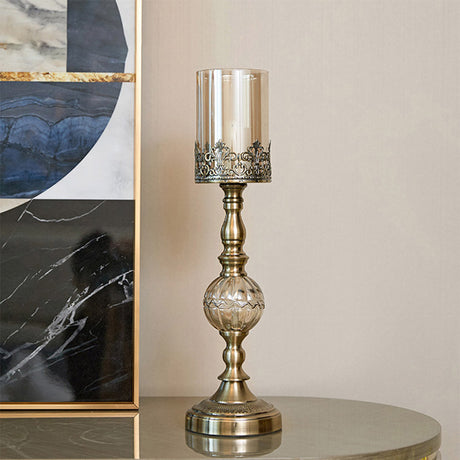 SOGA 2X 47cm Glass Candle Holder Candle Stand Glass/Metal - Cafe Supply