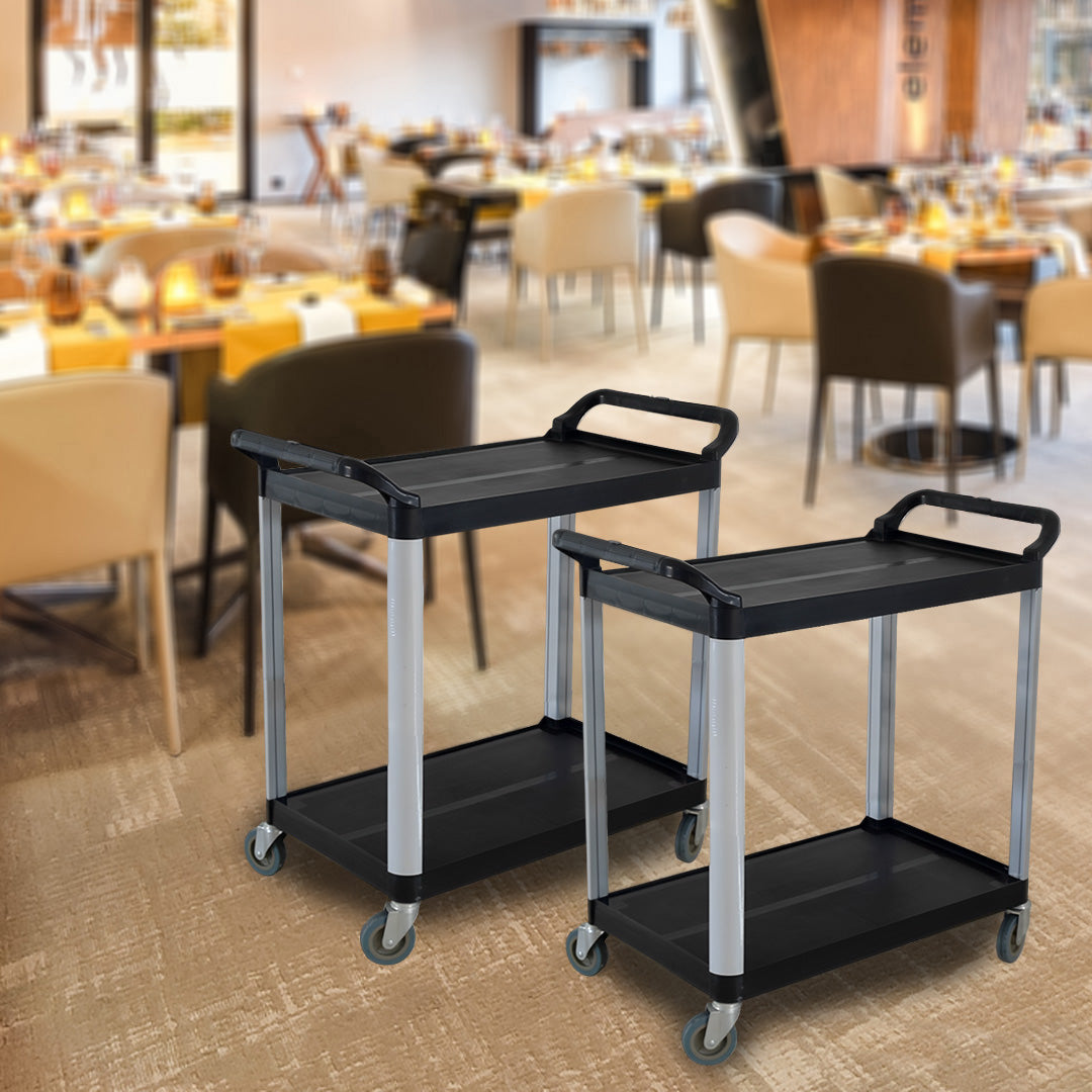 SOGA 2 Tier Food Trolley Portable Kitchen Cart Multifunctional Big Utility Service with wheels 845x430x940mm Black - Cafe Supply