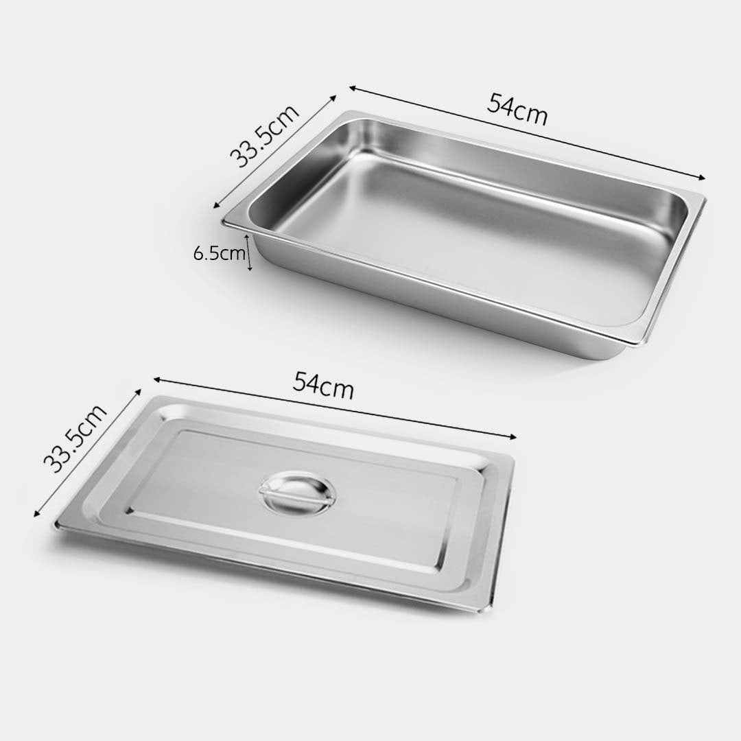SOGA 2X Gastronorm GN Pan Full Size 1/1 GN Pan 6.5cm Deep Stainless Steel Tray With Lid - Cafe Supply