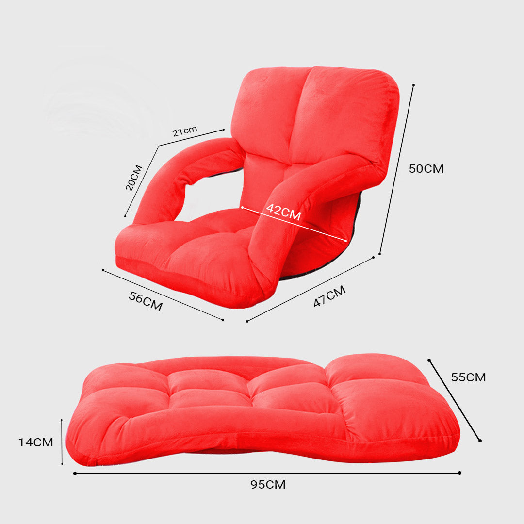 SOGA 2X Foldable Lounge Cushion Adjustable Floor Lazy Recliner Chair with Armrest Red - Cafe Supply