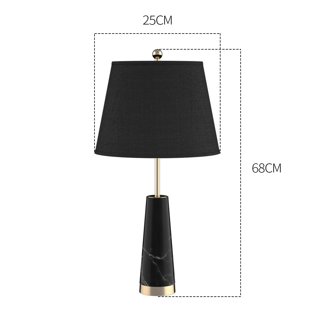 SOGA 2X 68cm Black Marble Bedside Desk Table Lamp Living Room Shade with Cone Shape Base - Cafe Supply