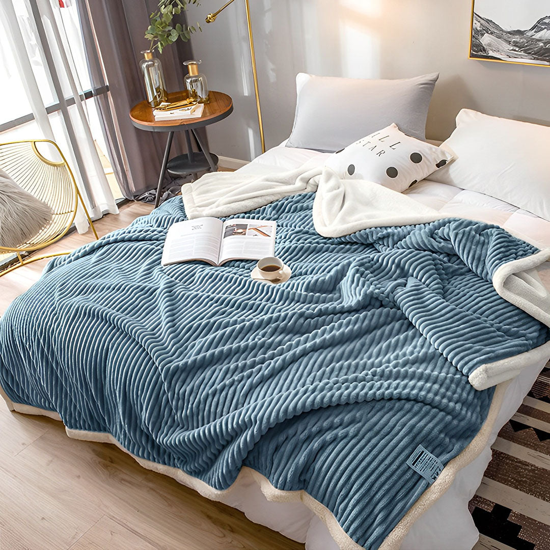 SOGA Blue Throw Blanket Warm Cozy Double Sided Thick Flannel Coverlet Fleece Bed Sofa Comforter - Cafe Supply