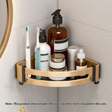 SOGA 2X Gold Wall-Mounted Triangular Bathroom Storage Corner Vanity Organiser Space Saving Adhesive Shelf Rack with Hooks - Cafe Supply