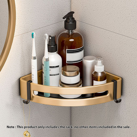 SOGA 2X Gold Wall-Mounted Triangular Bathroom Storage Corner Vanity Organiser Space Saving Adhesive Shelf Rack with Hooks - Cafe Supply