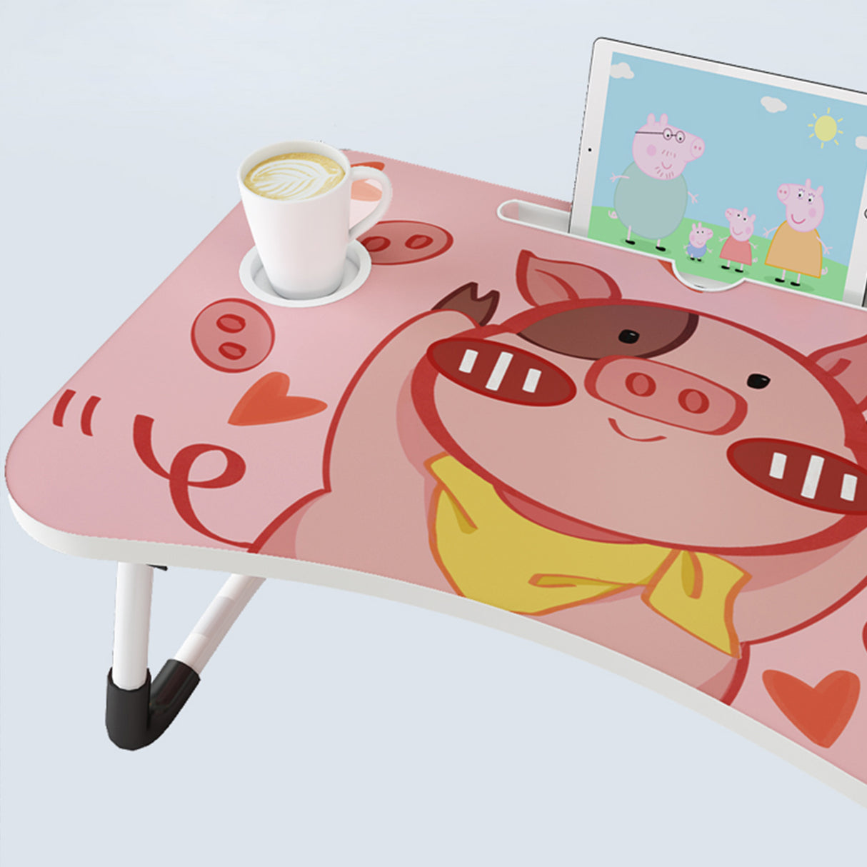 SOGA 2X Cute Pig Design Portable Bed Table Adjustable Foldable Bed Sofa Study Table Laptop Mini Desk with Drawer and Cup Slot Home Decor - Cafe Supply