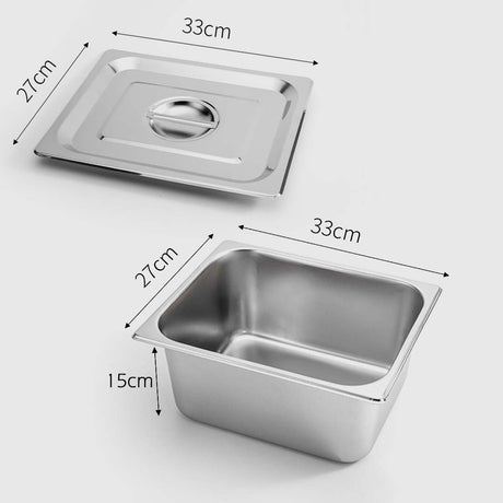 SOGA 2X Gastronorm GN Pan Full Size 1/2 GN Pan 15cm Deep Stainless Steel With Lid - Cafe Supply