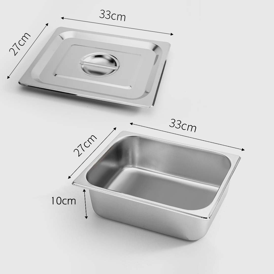 SOGA 2X Gastronorm GN Pan Full Size 1/2 GN Pan 10cm Deep Stainless Steel Tray With Lid - Cafe Supply