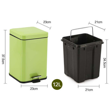 SOGA Foot Pedal Stainless Steel Rubbish Recycling Garbage Waste Trash Bin Square 12L Green - Cafe Supply